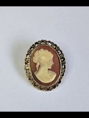 Vintage Gold-Plated Cameo Brooch – Classic Lady Profile